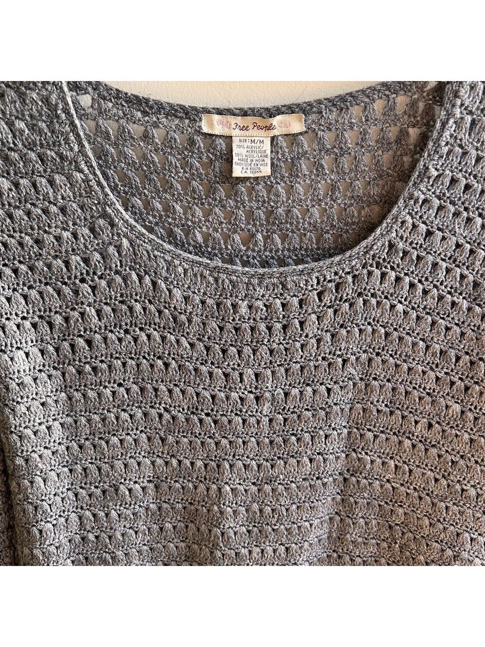 Free People Crew Scoop Neck Loose Weave Wool Blend Sweater M - Picture 2 of 6